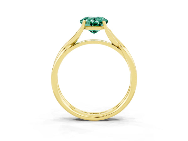 Yellow gold Oval Cut Green Sapphire Solitaire Twist Band Prong Setting Ring