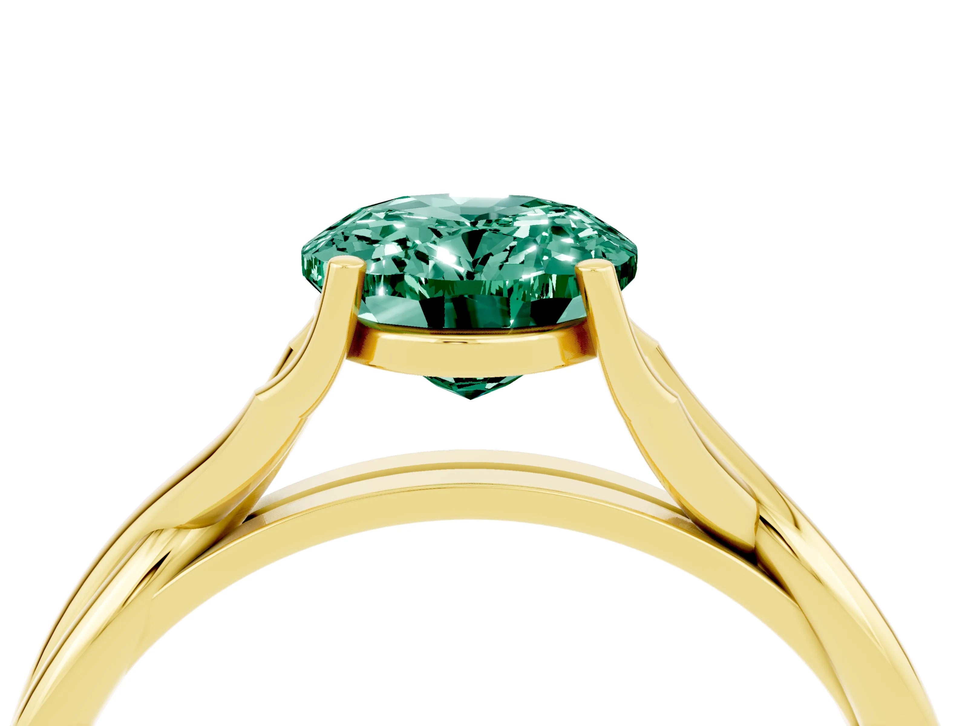 Yellow gold Oval Cut Green Sapphire Solitaire Twist Band Prong Setting Ring_52