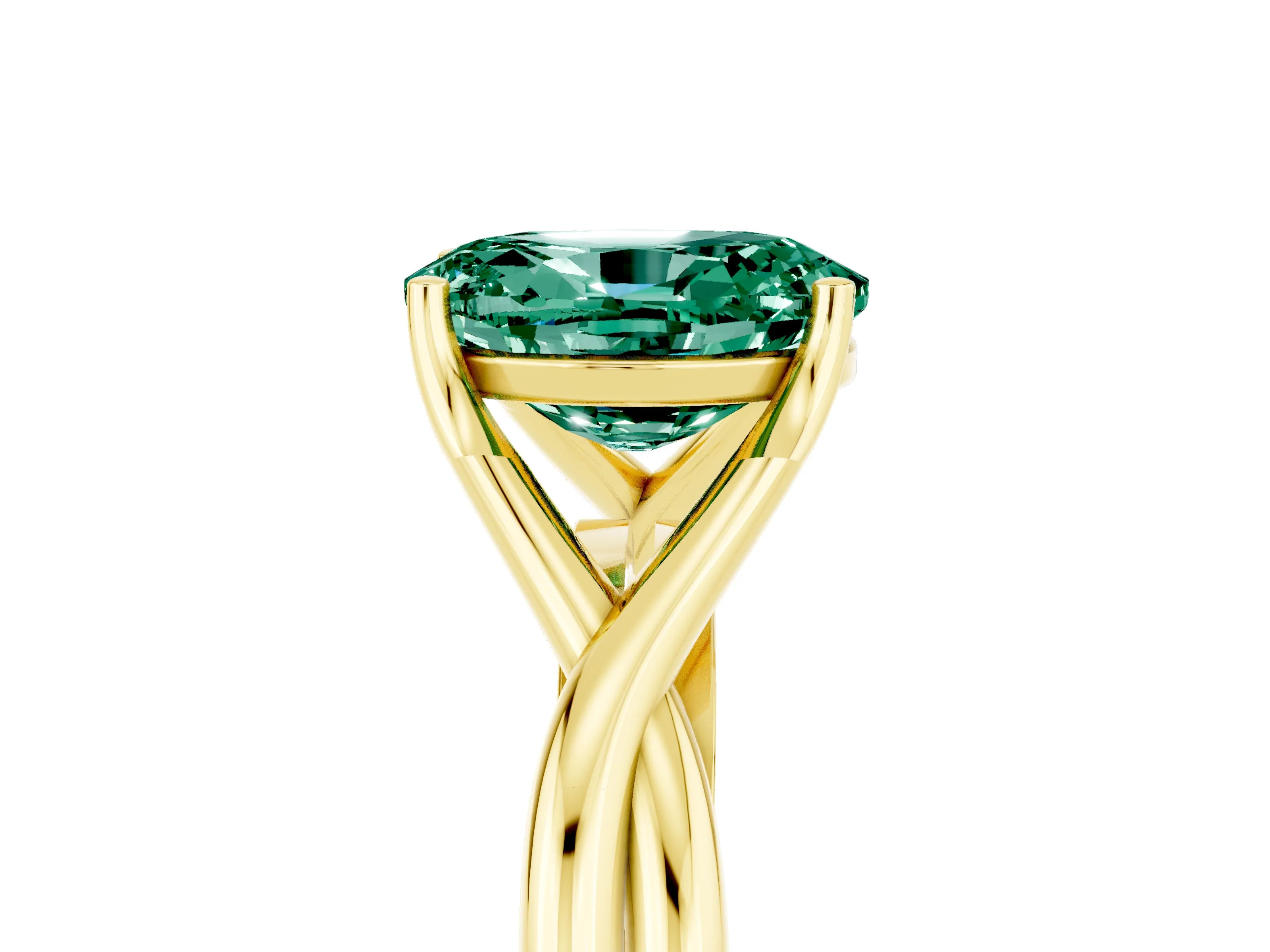 Yellow gold Oval Cut Green Sapphire Solitaire Twist Band Prong Setting Ring_53