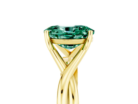 Yellow gold Oval Cut Green Sapphire Solitaire Twist Band Prong Setting Ring_53