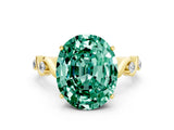 Yellow gold Oval Cut Green Sapphire Solitaire Twisted Band with Round  Accents and Prong Setting_12