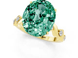 Yellow gold Oval Cut Green Sapphire Solitaire Twisted Band with Round  Accents and Prong Setting_13