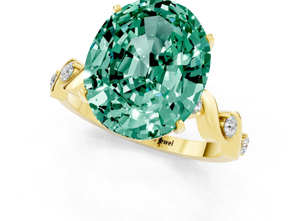 Yellow gold Oval Cut Green Sapphire Solitaire Twisted Band with Round  Accents and Prong Setting