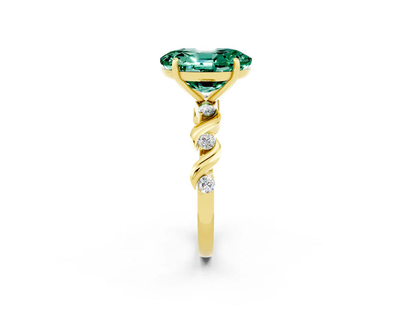 Yellow gold Oval Cut Green Sapphire Solitaire Twisted Band with Round  Accents and Prong Setting