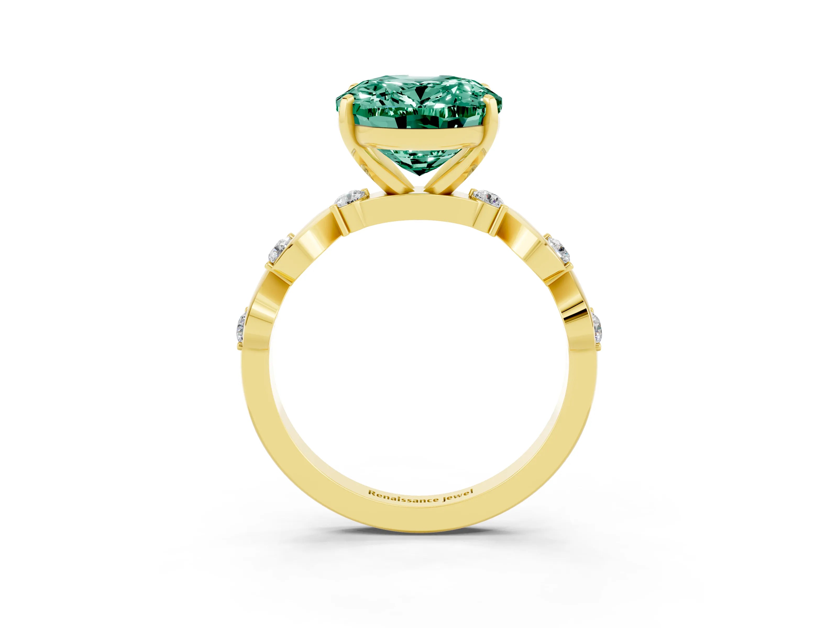 Yellow gold Oval Cut Green Sapphire Solitaire Twisted Band with Round  Accents and Prong Setting_15