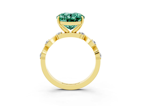 Yellow gold Oval Cut Green Sapphire Solitaire Twisted Band with Round  Accents and Prong Setting