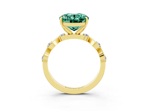 Yellow gold Oval Cut Green Sapphire Solitaire Twisted Band with Round  Accents and Prong Setting_15