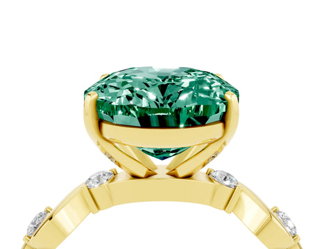 Yellow gold Oval Cut Green Sapphire Solitaire Twisted Band with Round  Accents and Prong Setting_16