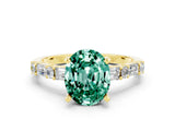 Yellow gold Oval Cut Green Sapphire Solitaire with Side Baguettes and Channel Set Band