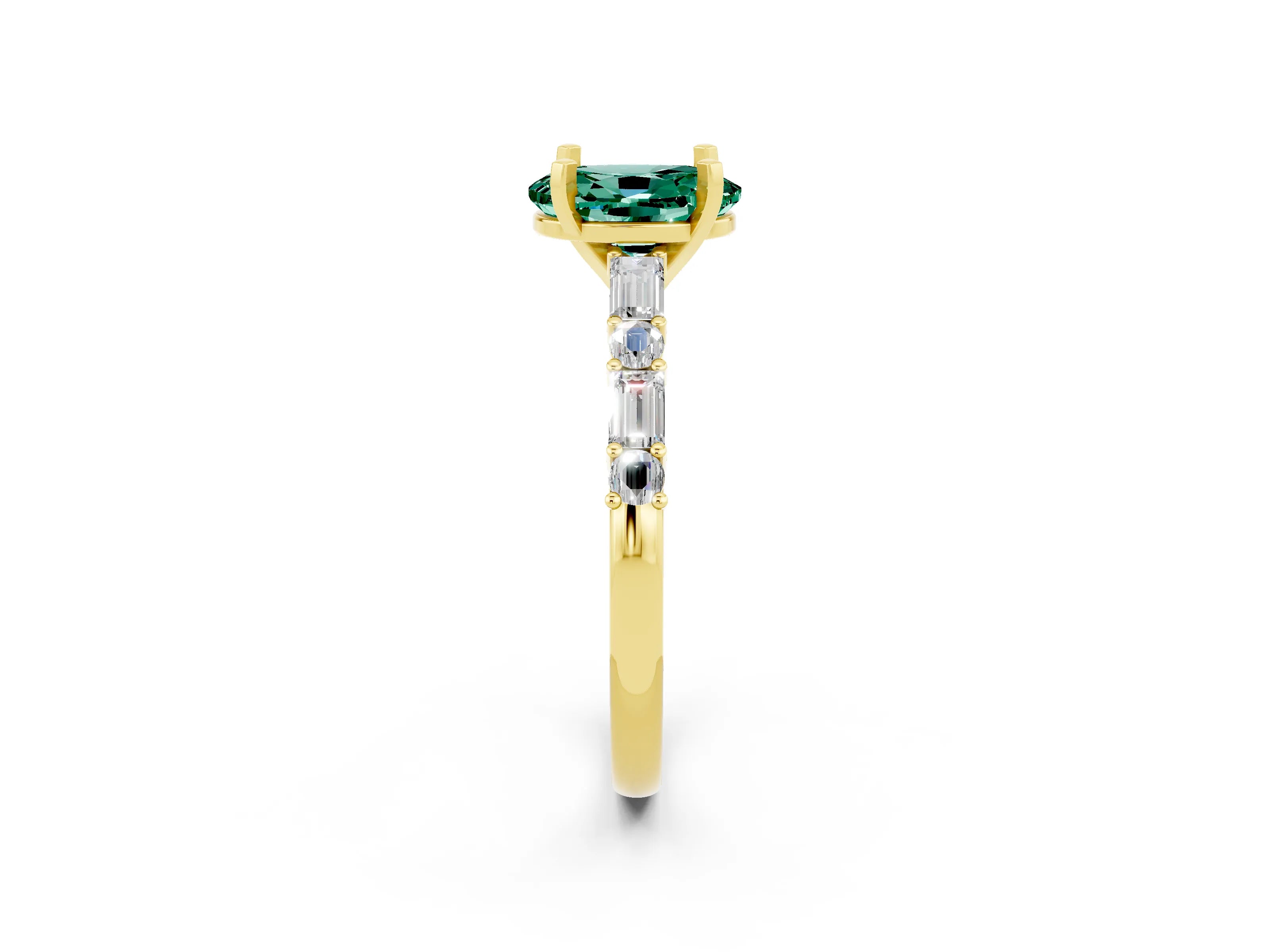 Yellow gold Oval Cut Green Sapphire Solitaire with Side Baguettes and Channel Set Band_2
