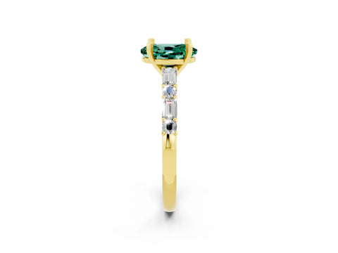 Yellow gold Oval Cut Green Sapphire Solitaire with Side Baguettes and Channel Set Band_2