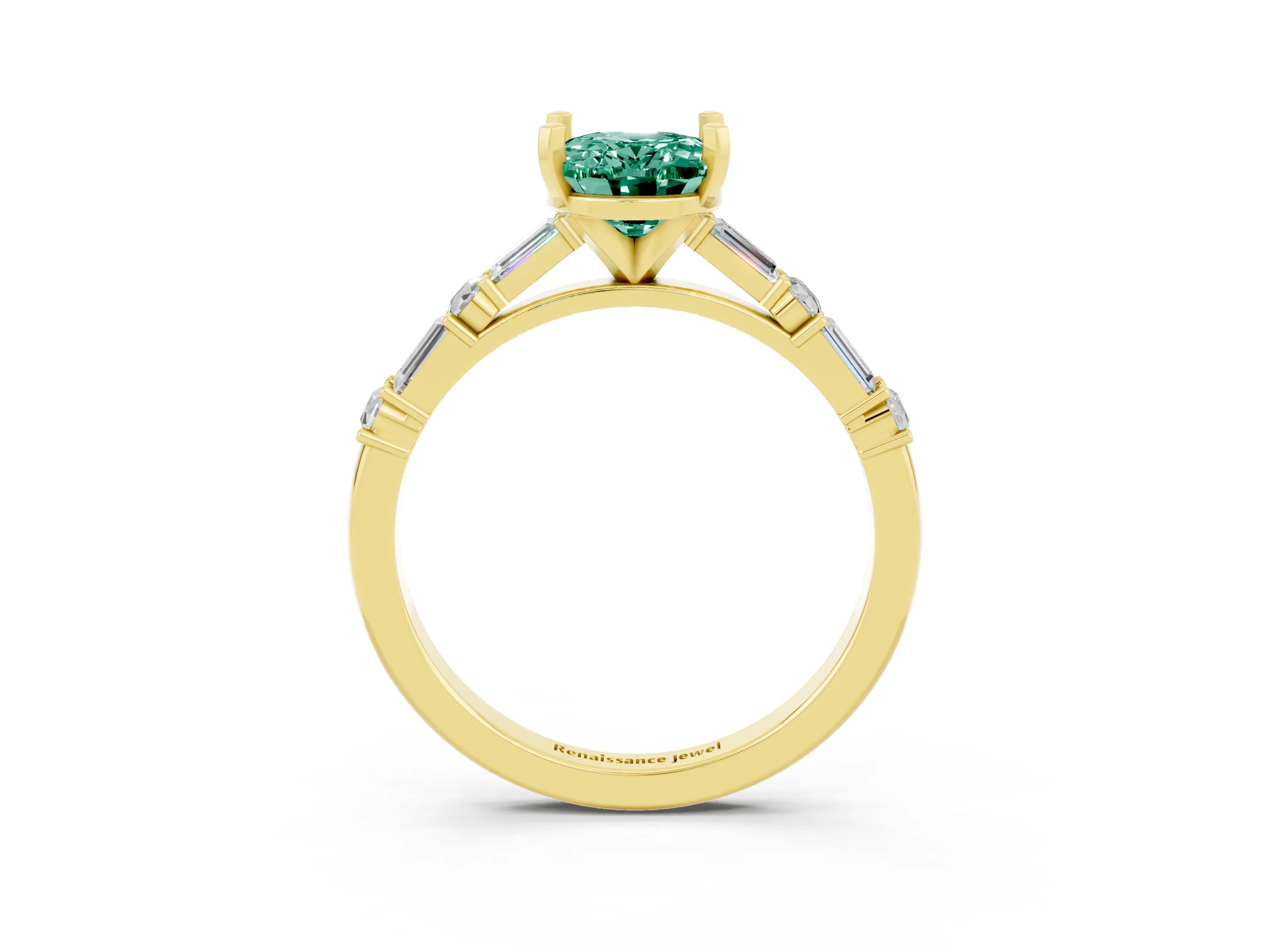 Yellow gold Oval Cut Green Sapphire Solitaire with Side Baguettes and Channel Set Band_3