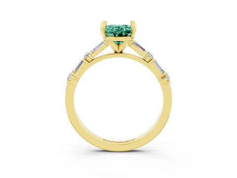 Yellow gold Oval Cut Green Sapphire Solitaire with Side Baguettes and Channel Set Band_3