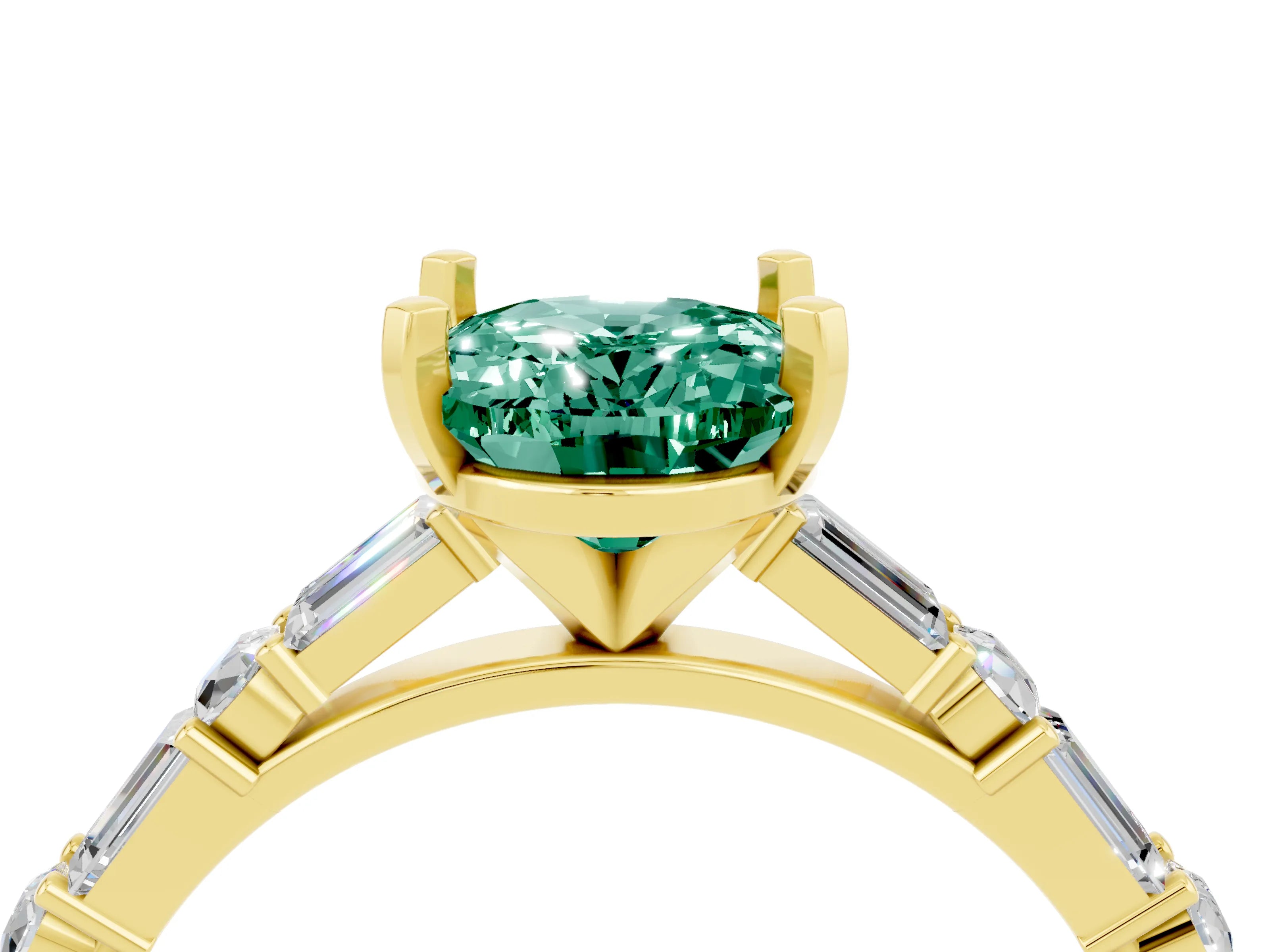 Yellow gold Oval Cut Green Sapphire Solitaire with Side Baguettes and Channel Set Band_4