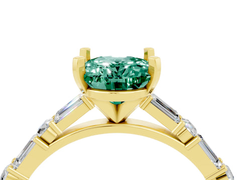 Yellow gold Oval Cut Green Sapphire Solitaire with Side Baguettes and Channel Set Band_4