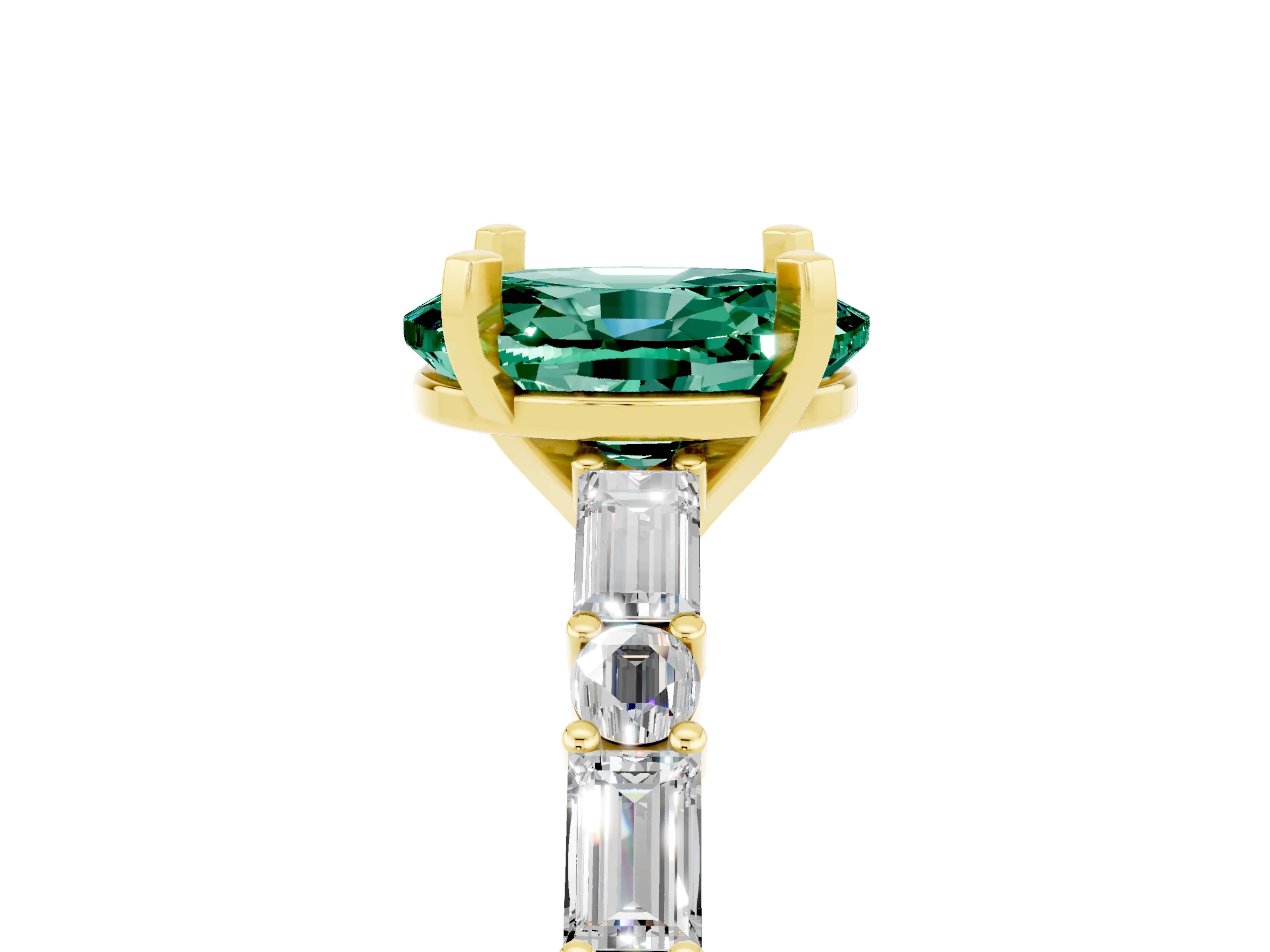 Yellow gold Oval Cut Green Sapphire Solitaire with Side Baguettes and Channel Set Band_5