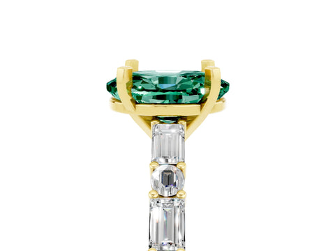 Yellow gold Oval Cut Green Sapphire Solitaire with Side Baguettes and Channel Set Band_5