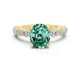 Yellow gold Oval Cut Green Sapphire Solitaire with Side Stones, Pave Band, Four-Prong Setting_36