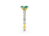 Yellow gold Oval Cut Green Sapphire Solitaire with Side Stones, Pave Band, Four-Prong Setting_38