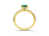 Yellow gold Oval Cut Green Sapphire Solitaire with Side Stones, Pave Band, Four-Prong Setting_39