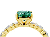 Yellow gold Oval Cut Green Sapphire Solitaire with Side Stones, Pave Band, Four-Prong Setting_40