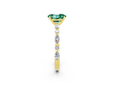 Yellow gold Oval Cut Green Sapphire Solitaire with Side Stones on a Pavé Band and Four-Prong Setting_2