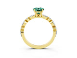 Yellow gold Oval Cut Green Sapphire Solitaire with Side Stones on a Pavé Band and Four-Prong Setting_3