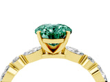Yellow gold Oval Cut Green Sapphire Solitaire with Side Stones on a Pavé Band and Four-Prong Setting_4