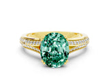 Yellow gold Oval Cut Green Sapphire Split Shank Engagement Ring with Pavé Band
