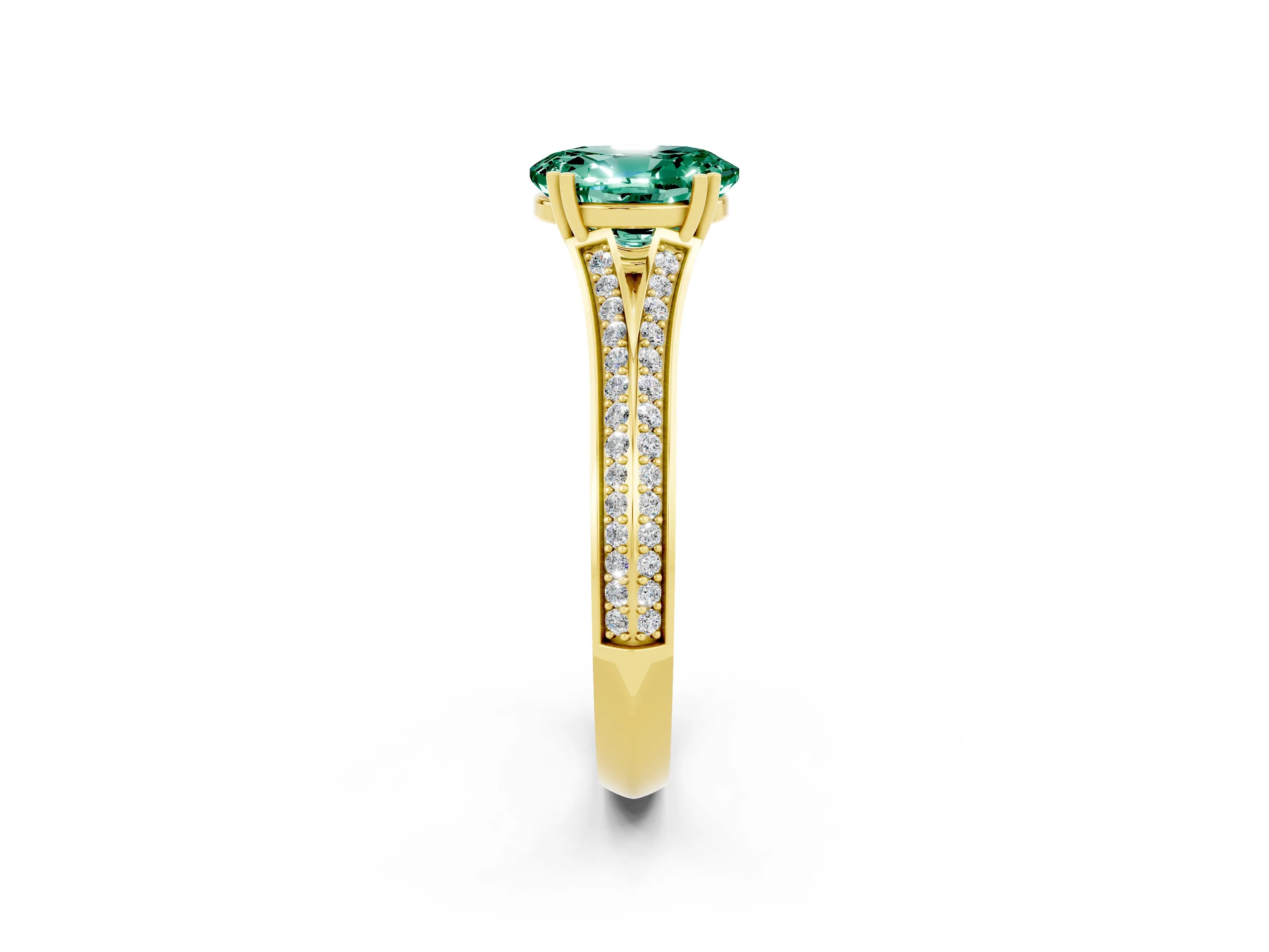 Yellow gold Oval Cut Green Sapphire Split Shank Engagement Ring with Pavé Band_2