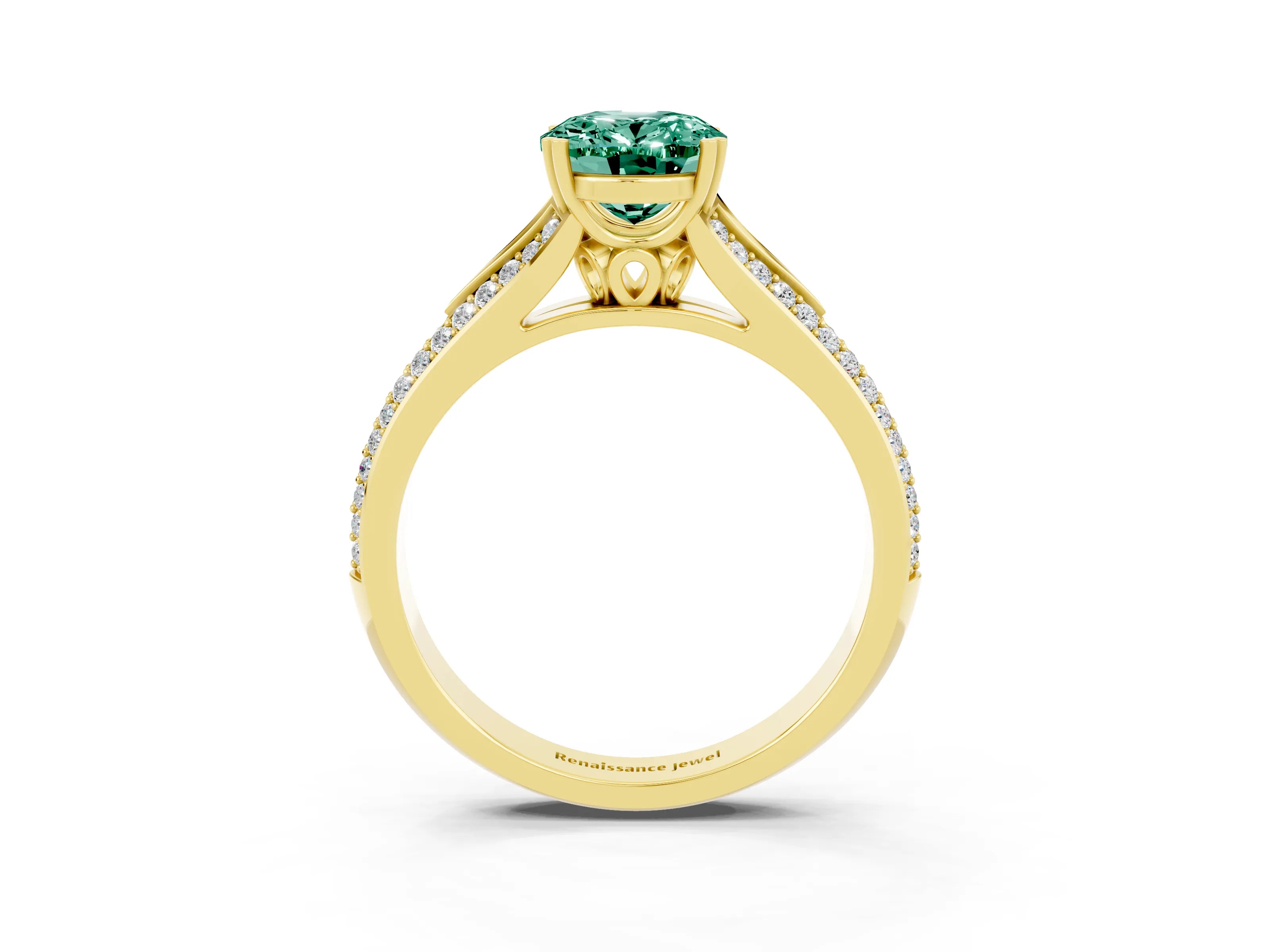 Yellow gold Oval Cut Green Sapphire Split Shank Engagement Ring with Pavé Band_3