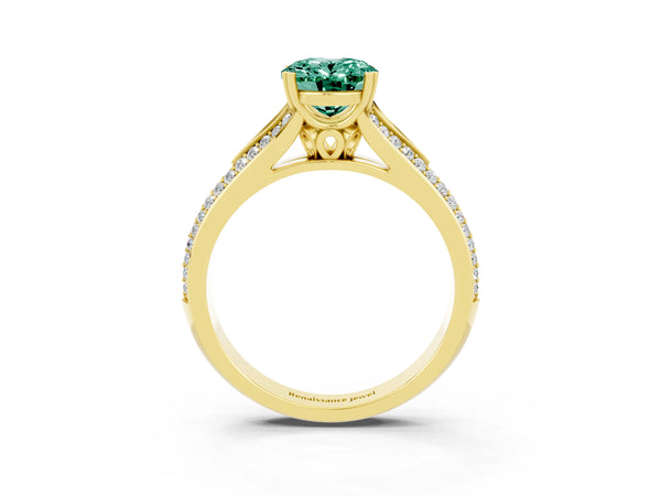 Yellow gold Oval Cut Green Sapphire Split Shank Engagement Ring with Pavé Band
