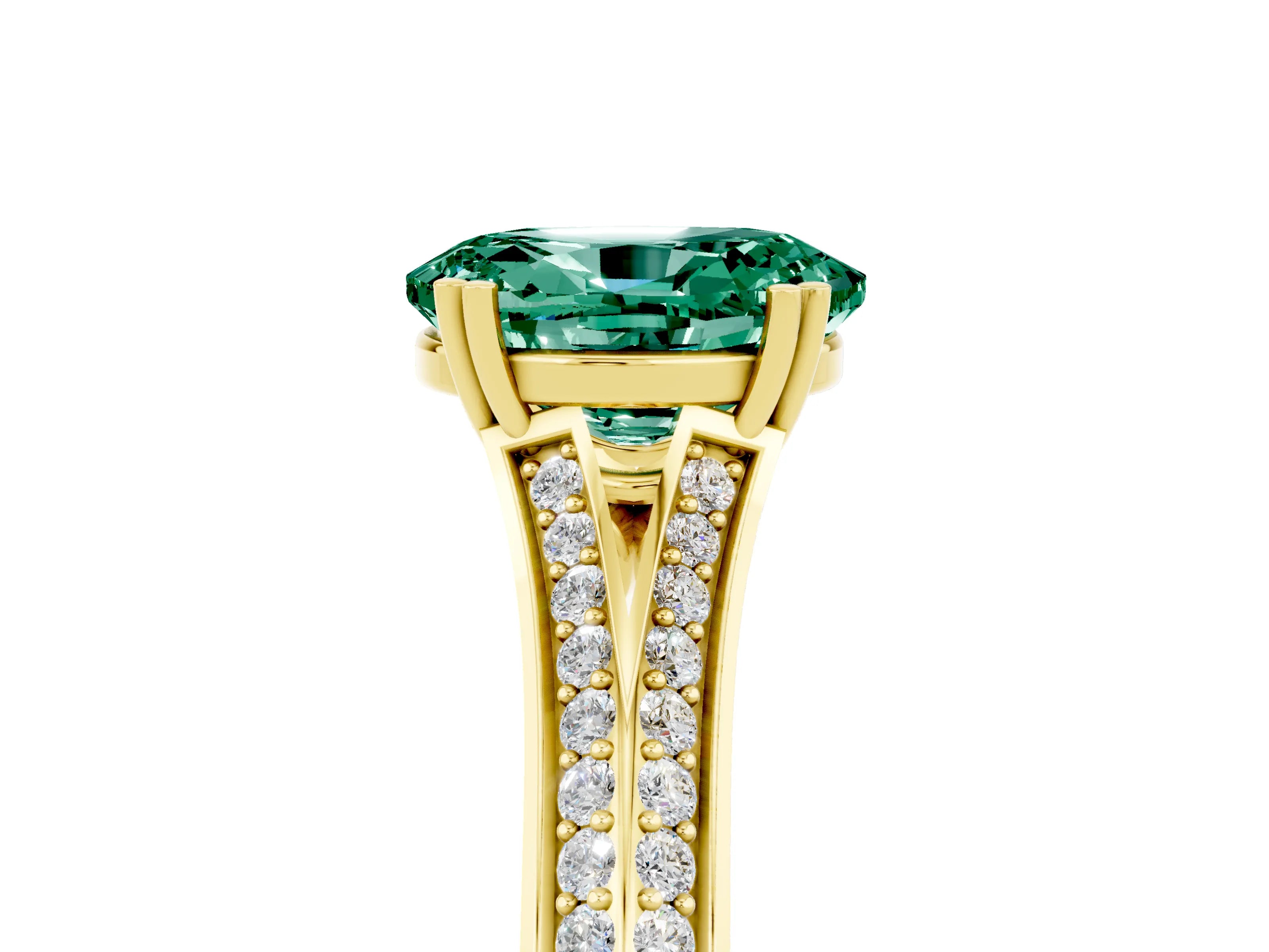Yellow gold Oval Cut Green Sapphire Split Shank Engagement Ring with Pavé Band_5