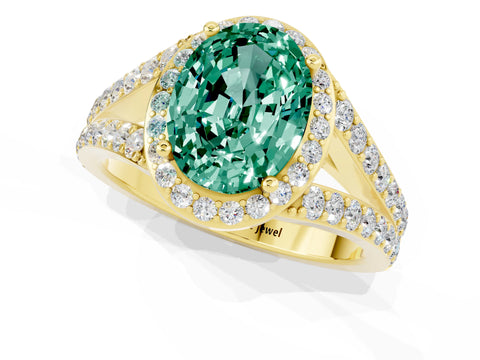 Yellow gold Oval Cut Green Sapphire Split Shank Halo Ring with Four-Prong Setting_13