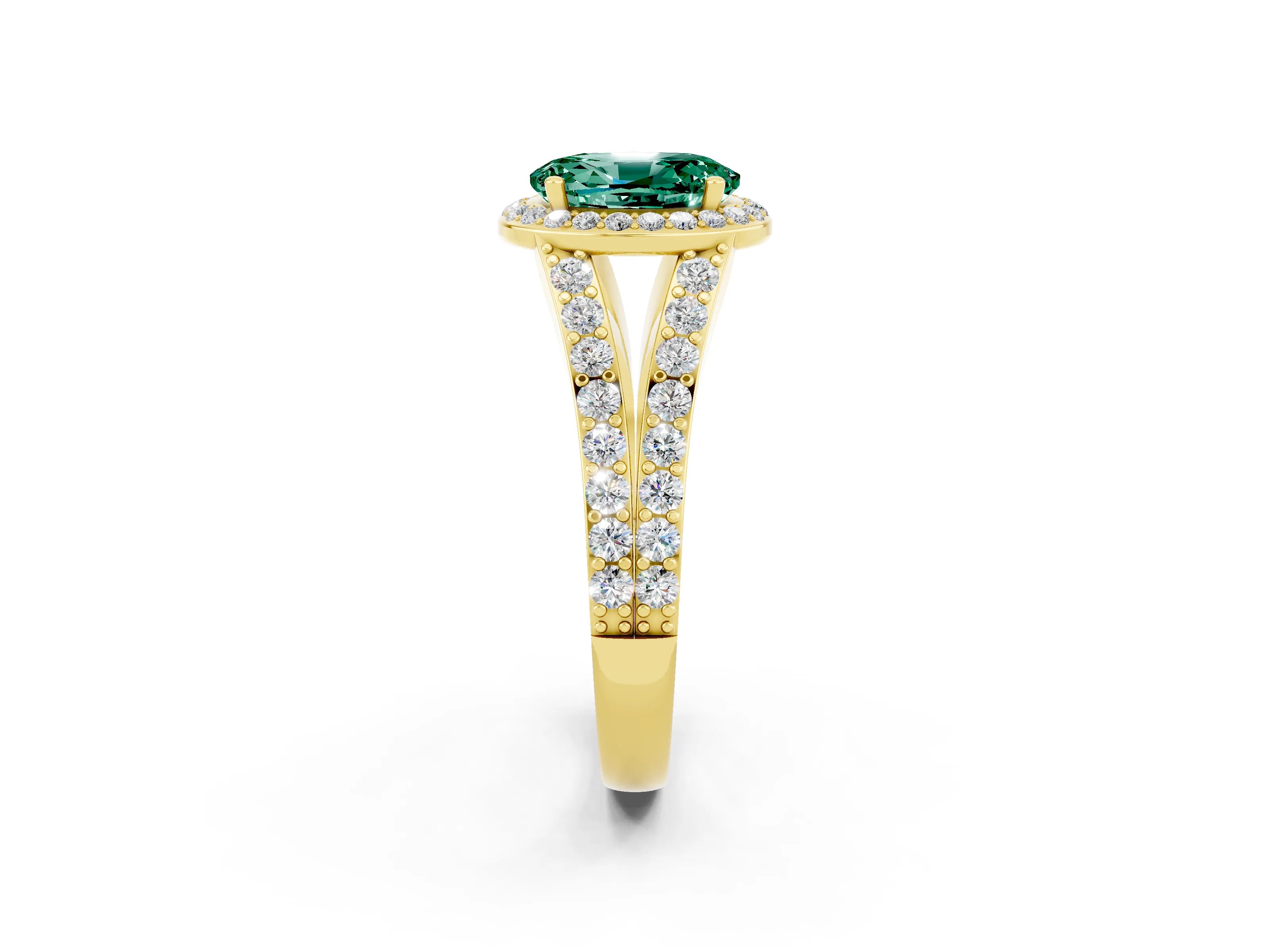 Yellow gold Oval Cut Green Sapphire Split Shank Halo Ring with Four-Prong Setting_14