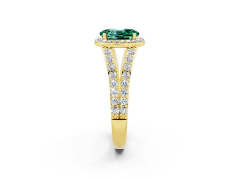 Yellow gold Oval Cut Green Sapphire Split Shank Halo Ring with Four-Prong Setting_14