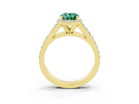 Yellow gold Oval Cut Green Sapphire Split Shank Halo Ring with Four-Prong Setting_15