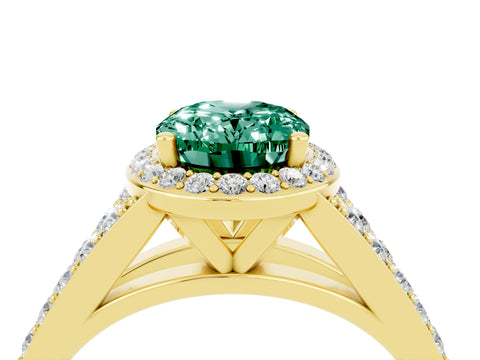 Yellow gold Oval Cut Green Sapphire Split Shank Halo Ring with Four-Prong Setting_16