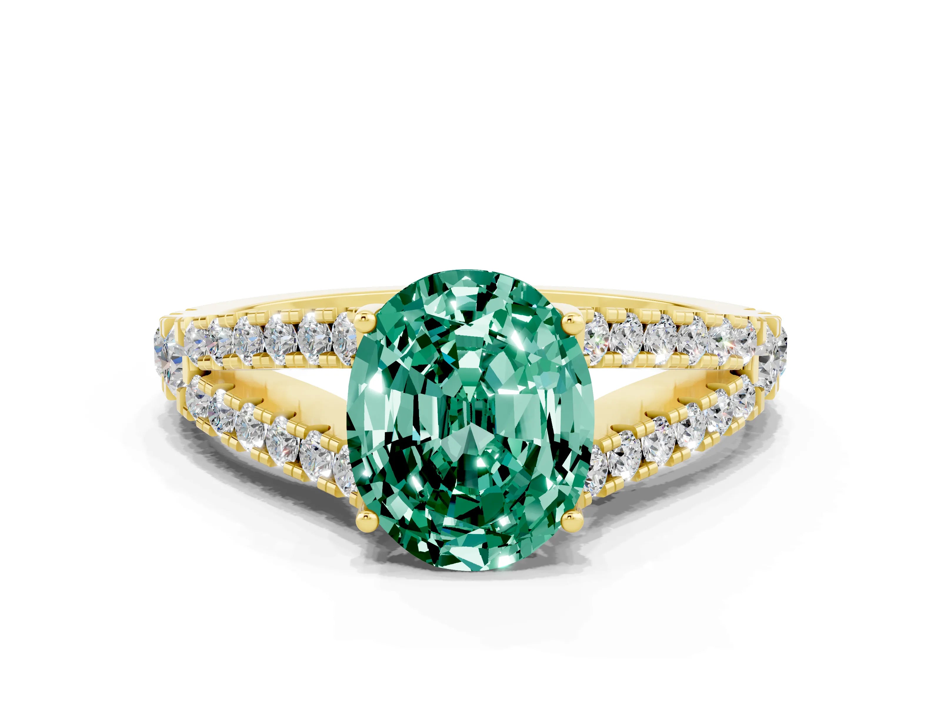 Yellow gold Oval Cut Green Sapphire Split Shank Pavé Engagement Ring with Four-Prong Setting_12