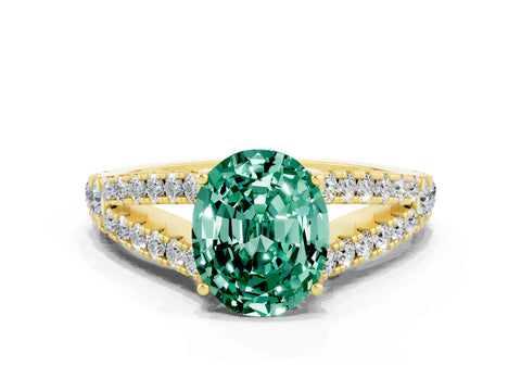 Yellow gold Oval Cut Green Sapphire Split Shank Pavé Engagement Ring with Four-Prong Setting_12