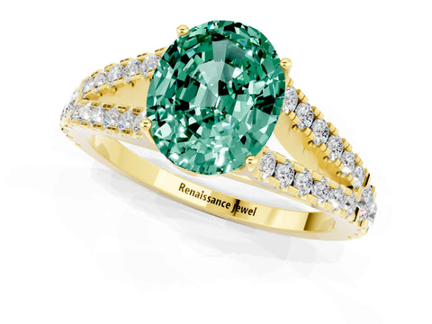 Yellow gold Oval Cut Green Sapphire Split Shank Pavé Engagement Ring with Four-Prong Setting_13