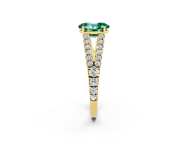 Yellow gold Oval Cut Green Sapphire Split Shank Pavé Engagement Ring with Four-Prong Setting