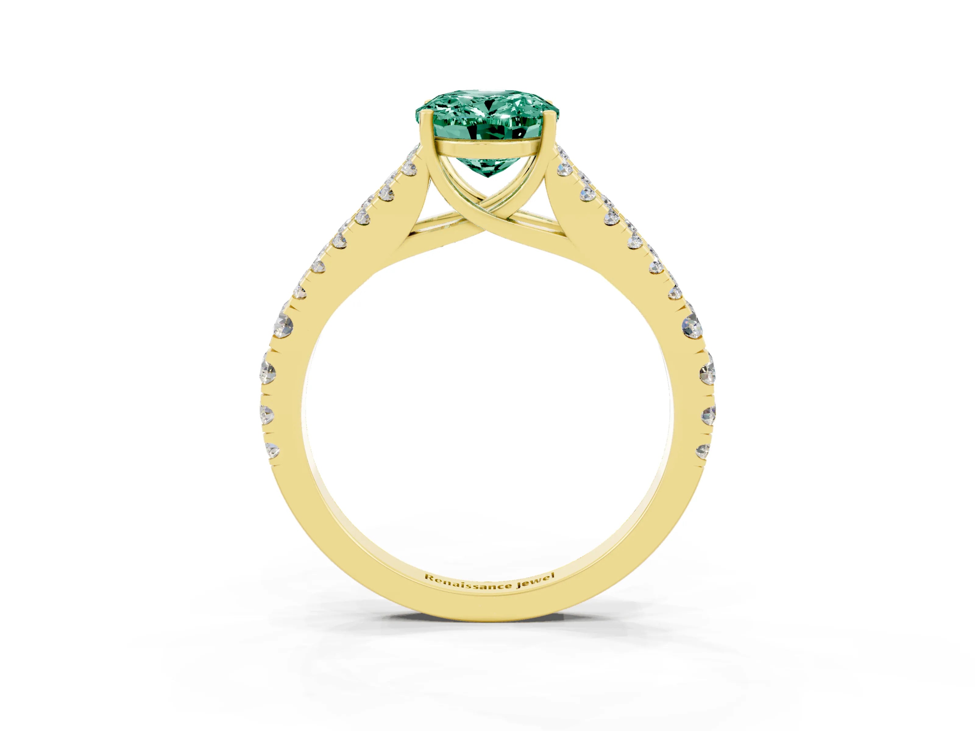 Yellow gold Oval Cut Green Sapphire Split Shank Pavé Engagement Ring with Four-Prong Setting_15