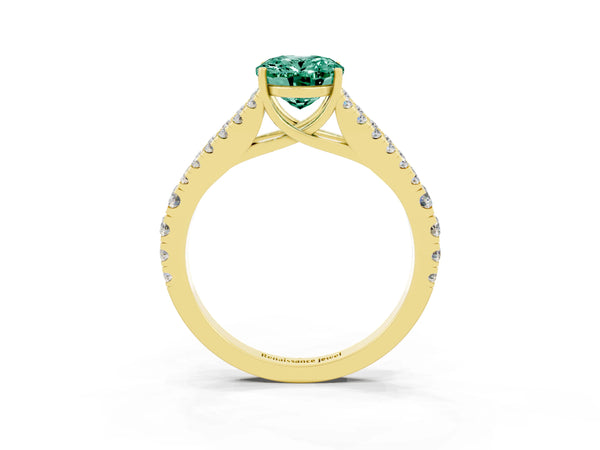 Yellow gold Oval Cut Green Sapphire Split Shank Pavé Engagement Ring with Four-Prong Setting