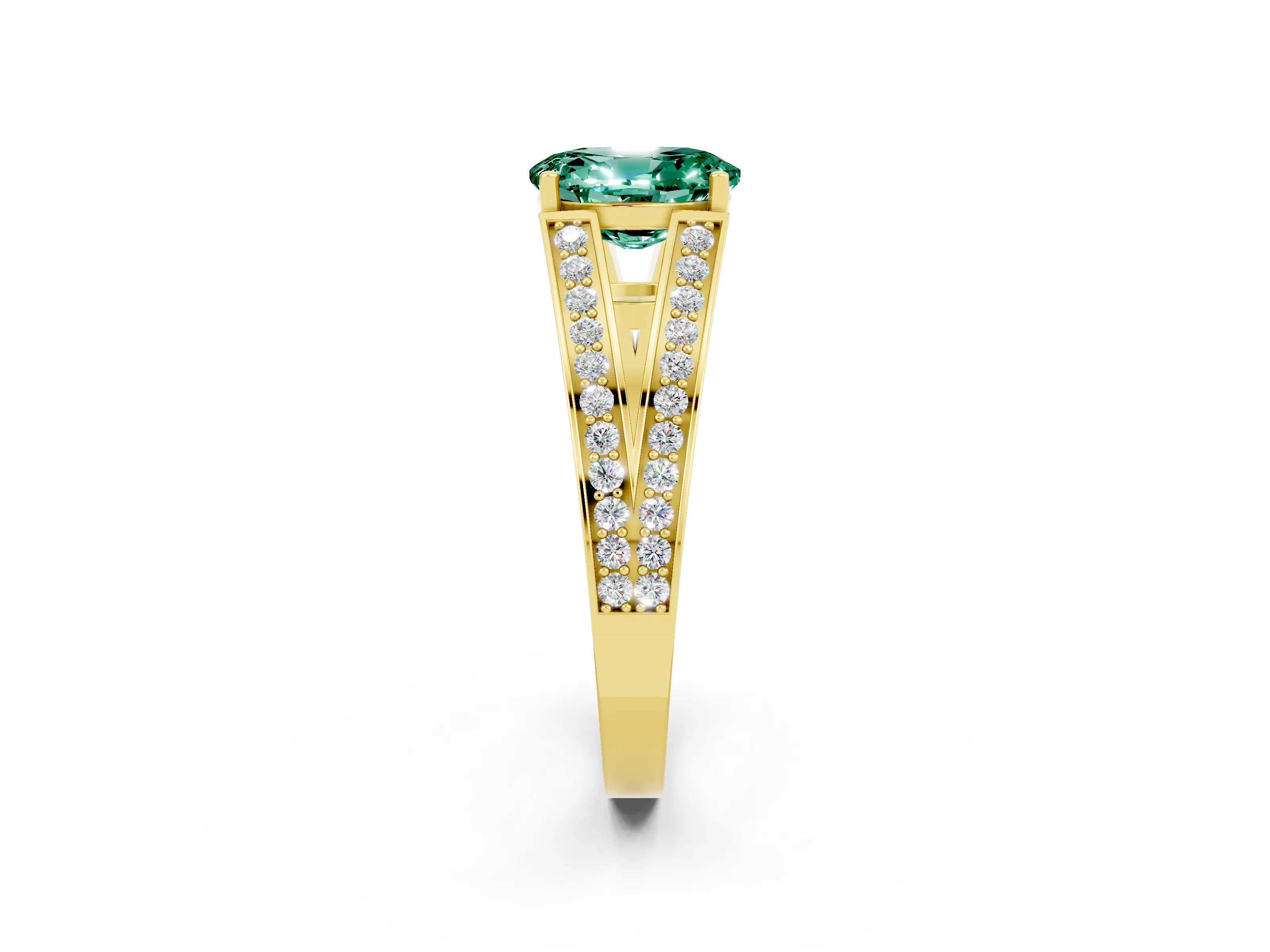 Yellow gold Oval Cut Green Sapphire Split Shank Ring with Pavé Band and Four-Prong Setting_2