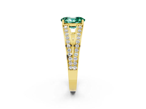 Yellow gold Oval Cut Green Sapphire Split Shank Ring with Pavé Band and Four-Prong Setting_2