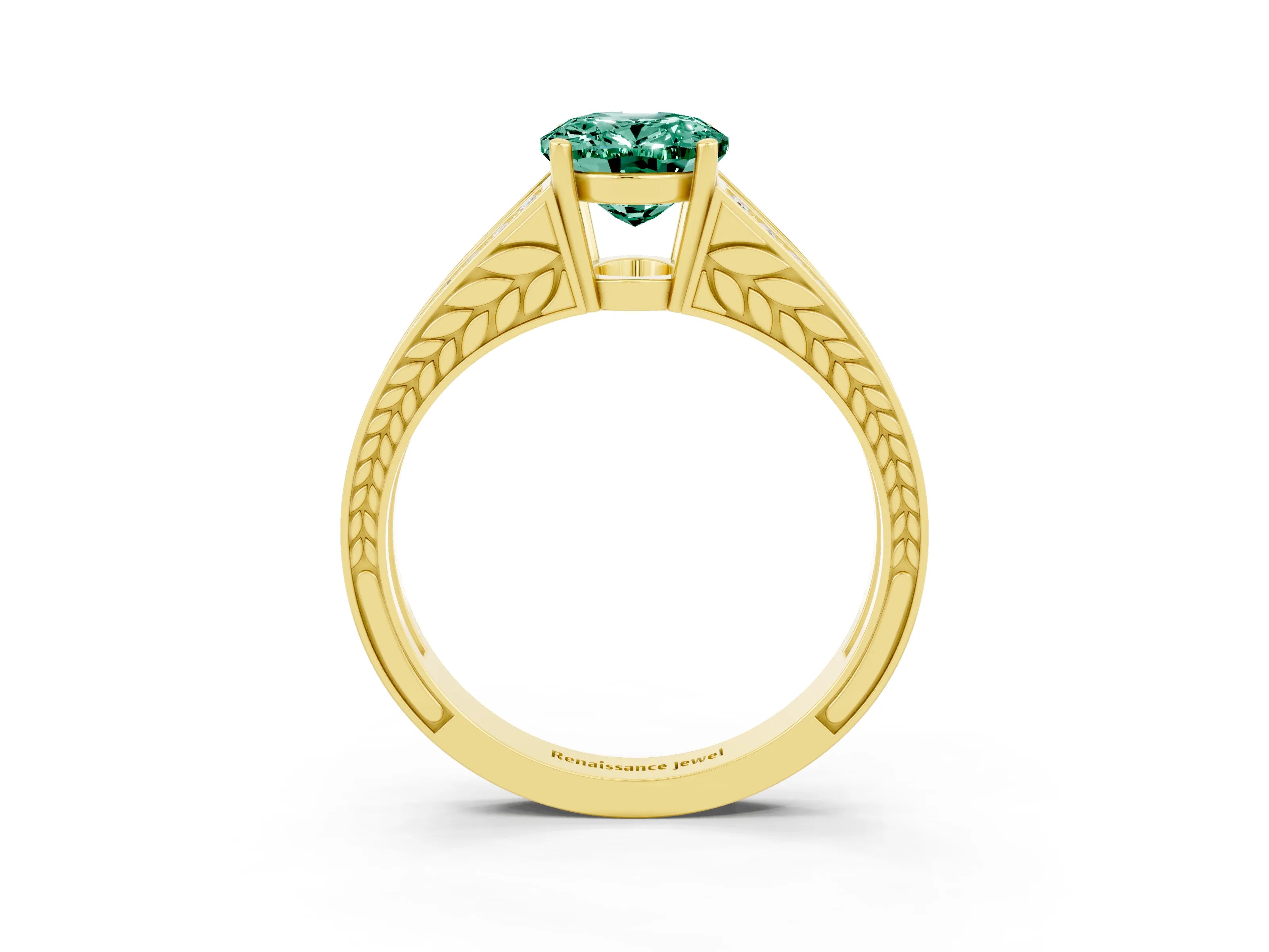 Yellow gold Oval Cut Green Sapphire Split Shank Ring with Pavé Band and Four-Prong Setting_3