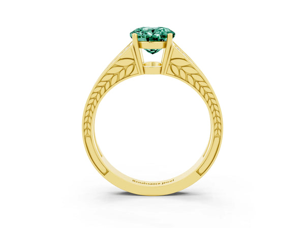 Yellow gold Oval Cut Green Sapphire Split Shank Ring with Pavé Band and Four-Prong Setting