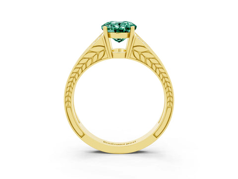 Yellow gold Oval Cut Green Sapphire Split Shank Ring with Pavé Band and Four-Prong Setting_3