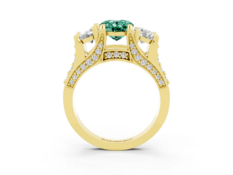 Yellow gold Oval Cut Green Sapphire Three-Stone Ring with Channel Set Band and Four-Prong Setting_3